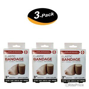 3" Elastic Sports Body Wrap Drug & Aid Self -Closure First Aid Bandage (3 Pack)